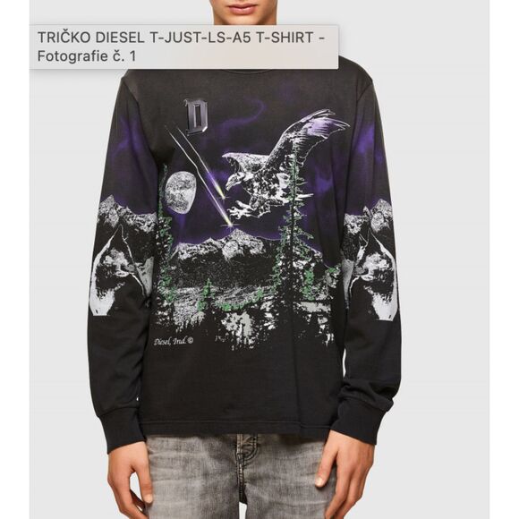 Diesel Black Chrome Wolf Eagle Long Sleeve Tee XL Distressed Fade Grunge Y2K - Picture 1 of 13